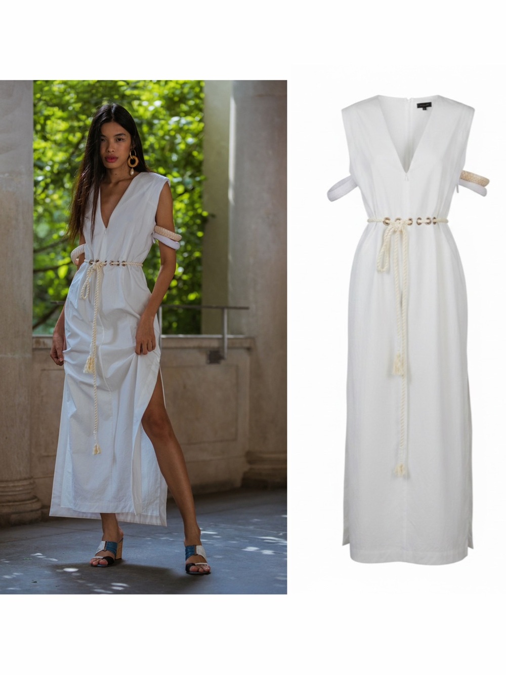 Rosie Assoulin White Maxi Dress Raffia Bangle Rope Belt 4 Bridal Runway NWT 🟡